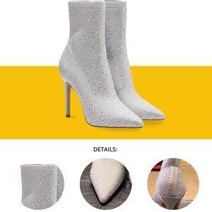 Steve Madden Viable Rhinestone Socks Boots Sparkly Silver Crystal Booties